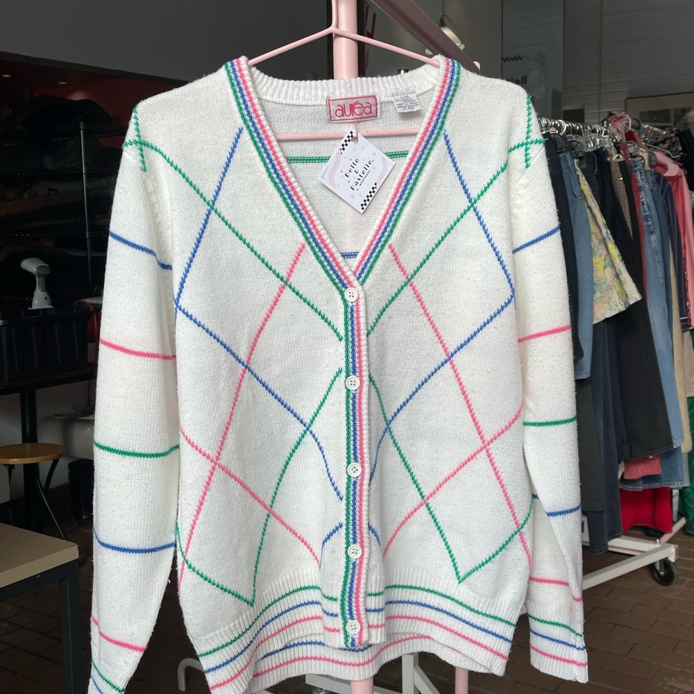 Aura Women's Colorful Argyle Cardigan